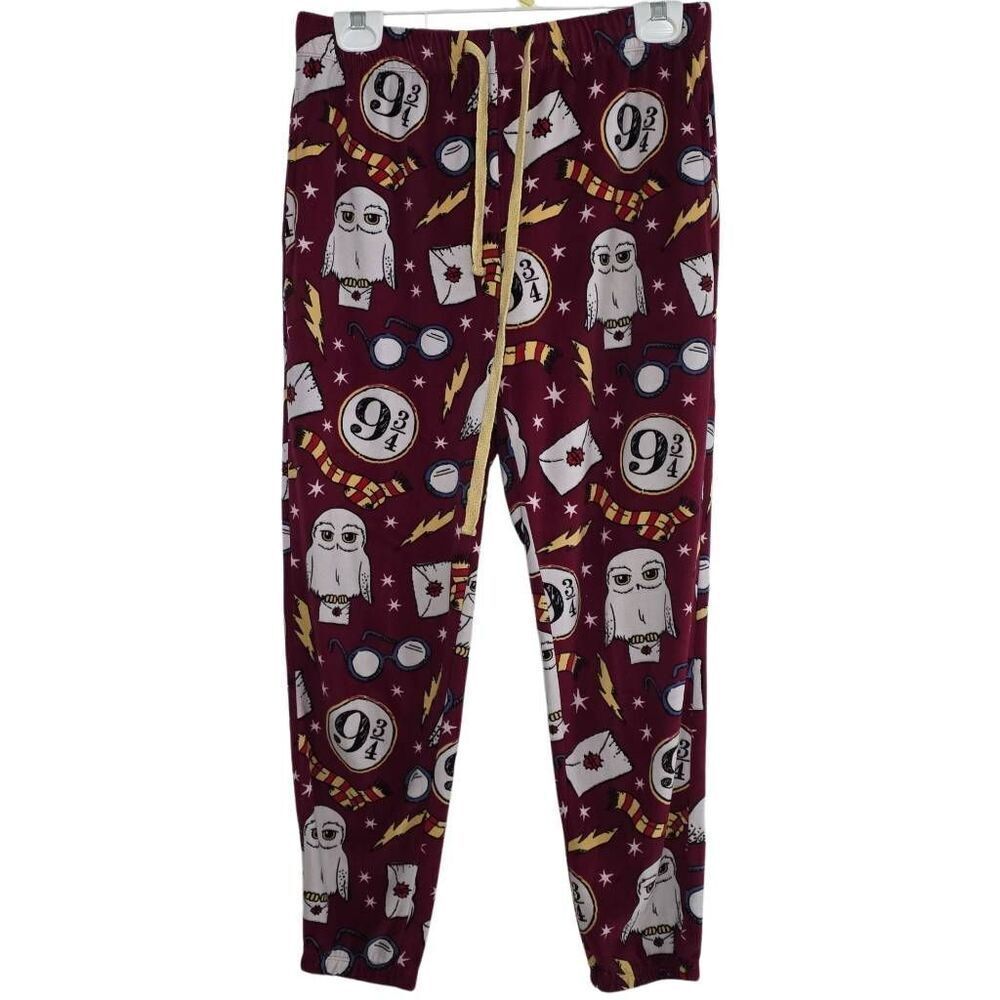 Harry Potter Women's Size Small Burgundy 9 3/4 Hedwig Fleece Sleep Pants